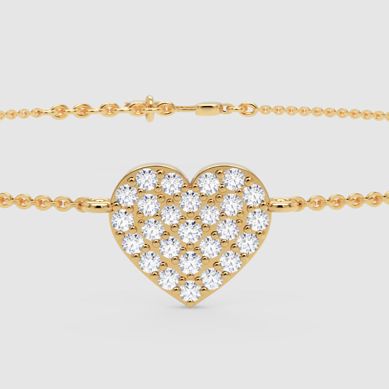 Pav Heart Pendant Bracelet With Chain - Four