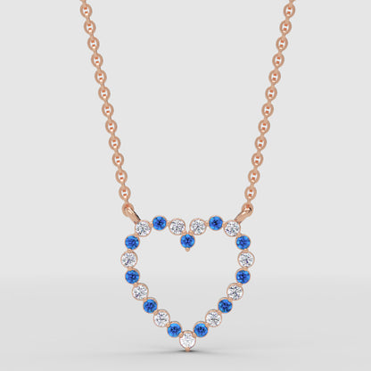 Blue Sapphire And White Diamond Heart Pendant Necklace In 14K White Gold - Four