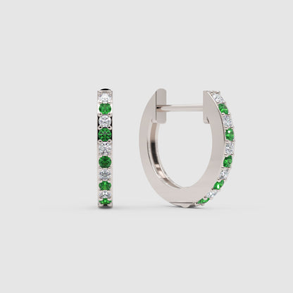 Rose Gold Emerald And Diamond Huggie Hoop Earrings - Four