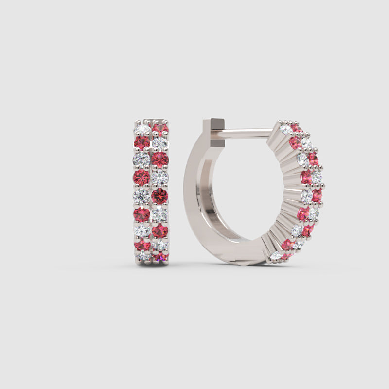 Rose Gold Ruby And Diamond Double Row Hoop Earrings - Four