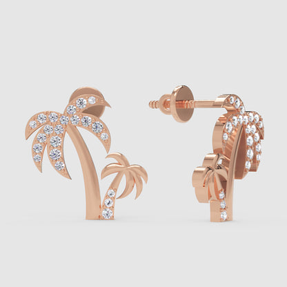 Palm Tree Crystal Stud Earrings With Screw Back Closure - Four