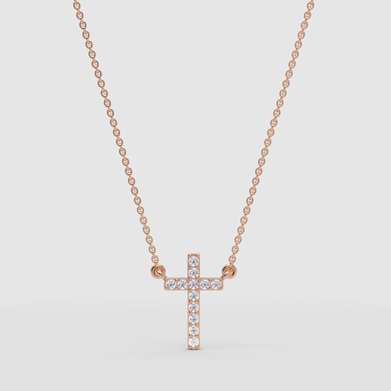 Pav Cross Pendant Necklace With Chain - Four