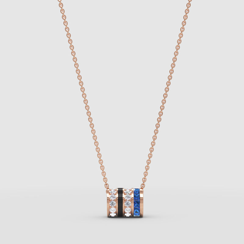 Layered Cylinder Pendant Necklace | Diamond, Blue Sapphire & Black Enamel In White Gold | Jebij - Four
