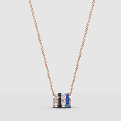 Layered Cylinder Pendant Necklace | Diamond, Blue Sapphire & Black Enamel In White Gold | Jebij - Four