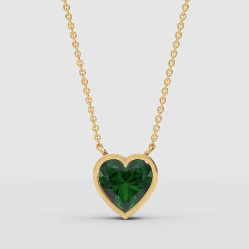 Bezel Set Emerald Heart Pendant Necklace - Four