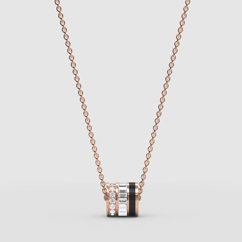 Baguette And Round Diamond Barrel Pendant Necklace - Four