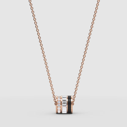 Baguette And Round Diamond Barrel Pendant Necklace - Four