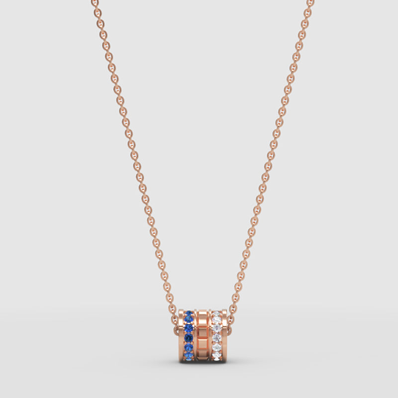 Minimal Cylinder Pendant Necklace | Diamond & Blue Sapphire In White Gold | Jebij - Four