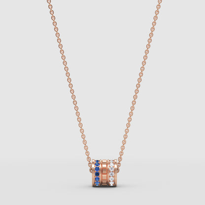 Minimal Cylinder Pendant Necklace | Diamond & Blue Sapphire In White Gold | Jebij - Four