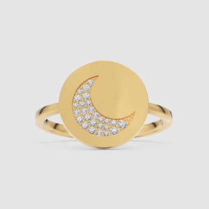 Crescent Moon Disc Ring With Pav Crystals - Four