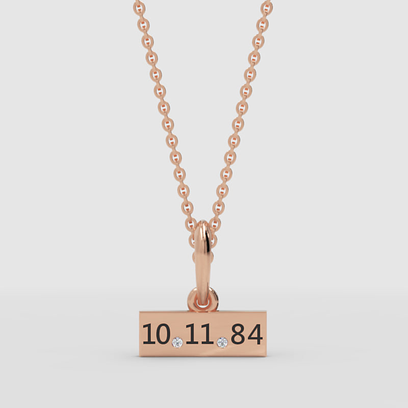 Custom Date Bar Pendant Necklace With Diamond Accents - Three