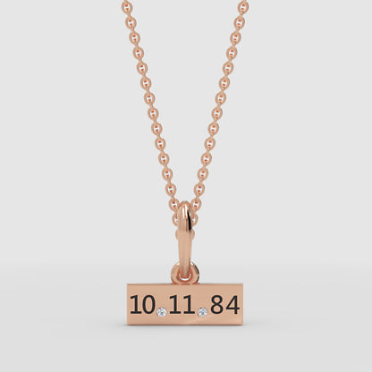 Custom Date Bar Pendant Necklace With Diamond Accents - Three