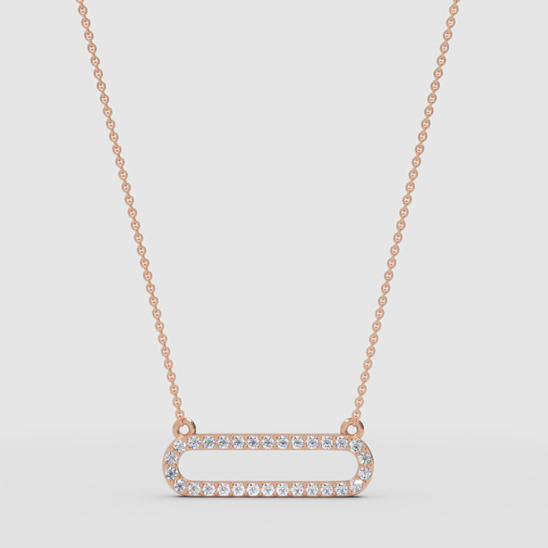 Diamond Horizontal Link Pendant Necklace In White Gold | Minimal Modern Pave Design (16–17 Inch Adjustable) | Jebij - Four