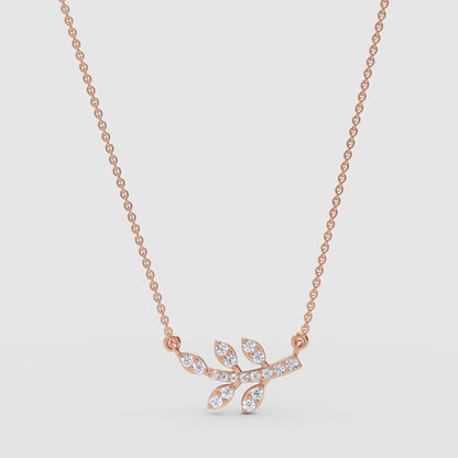 Delicate Leaf Branch Pendant Necklace With Pav Crystals - Four
