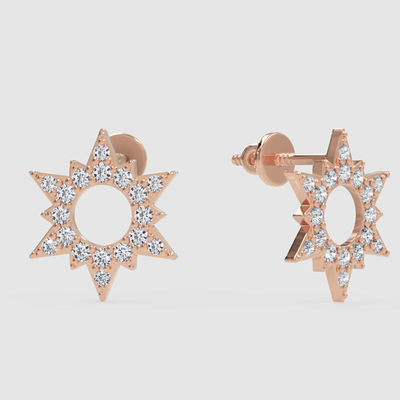 Starburst Diamond Halo Stud Earrings With Screw Back - Four