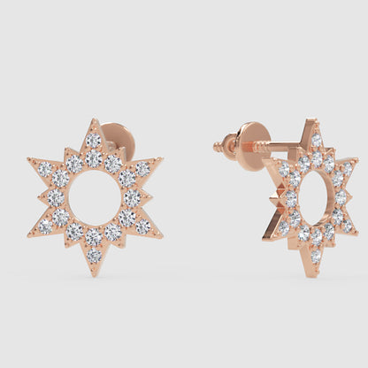 Starburst Diamond Halo Stud Earrings With Screw Back - Four