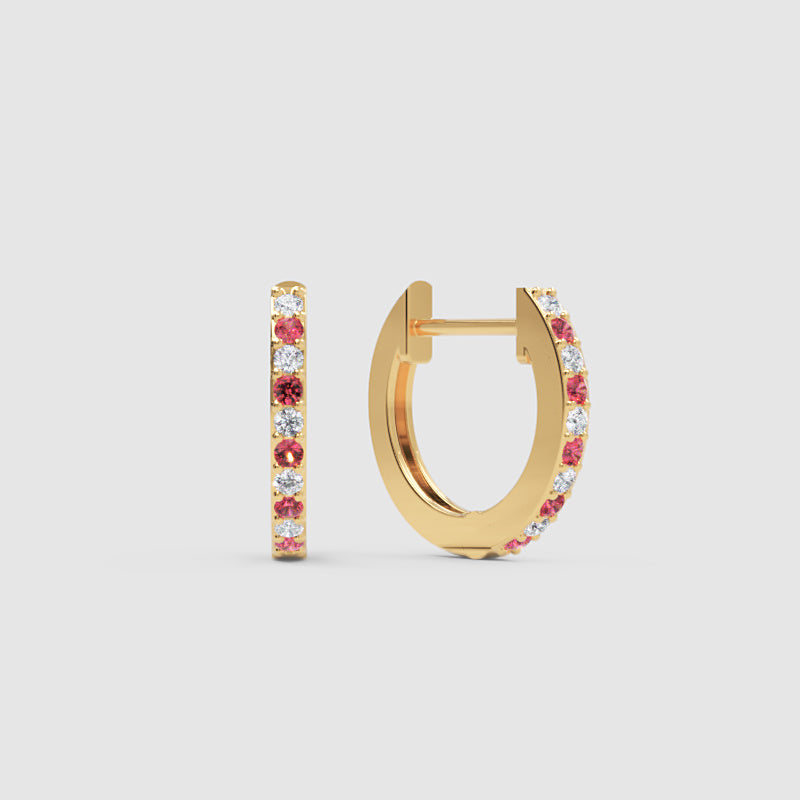 Gemstone And Diamond Huggie Hoop Earrings In White Gold - Four