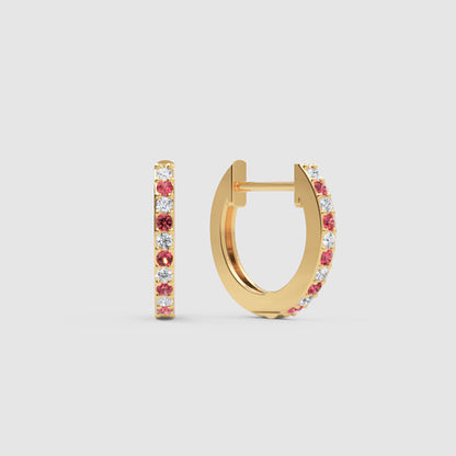 Gemstone And Diamond Huggie Hoop Earrings In White Gold - Four