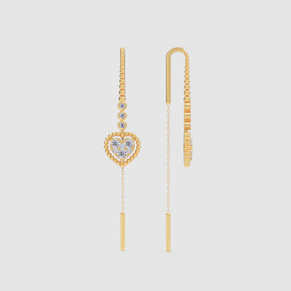 Crystal Heart Threader Earrings With Bar Drop - Four