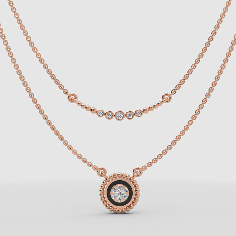 Layered Diamond Pendant Necklace With Beaded Chain Detail - Four