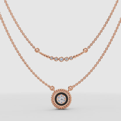 Layered Diamond Pendant Necklace With Beaded Chain Detail - Four