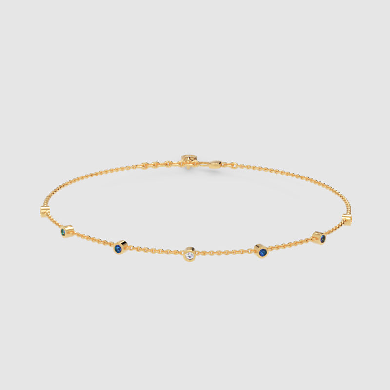 Delicate Chain Bracelet with Blue and Clear Crystal Charms