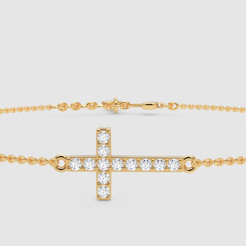 Sideways Cross Bracelet With Cubic Zirconia Stones - Four