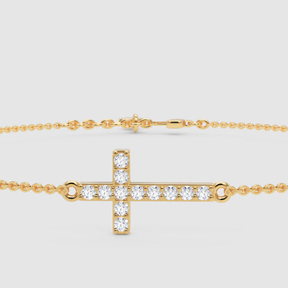 Sideways Cross Bracelet With Cubic Zirconia Stones - Four