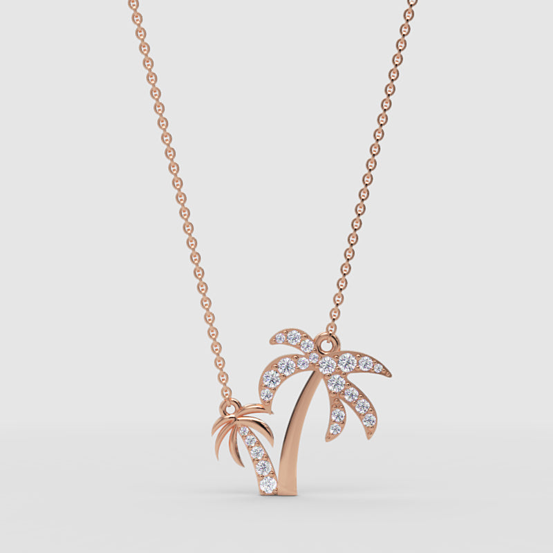 Palm Tree And Surfboard Pendant Necklace With Pav Crystals - Four