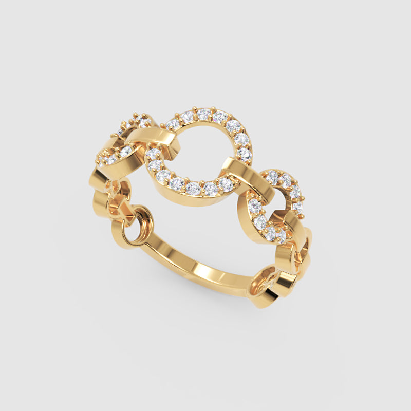 Diamond Multi-Link Circular Ring In White Gold | Double Pave Interlocking Chain Statement Luxury Ring For Women | Jebij - Five