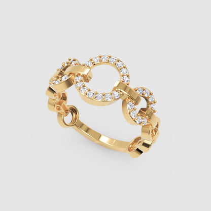Diamond Multi-Link Circular Ring In White Gold | Double Pave Interlocking Chain Statement Luxury Ring For Women | Jebij - Five