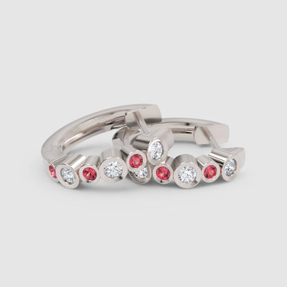 Pink And White Diamond Bezel Set Hoop Earrings In White Gold - Four