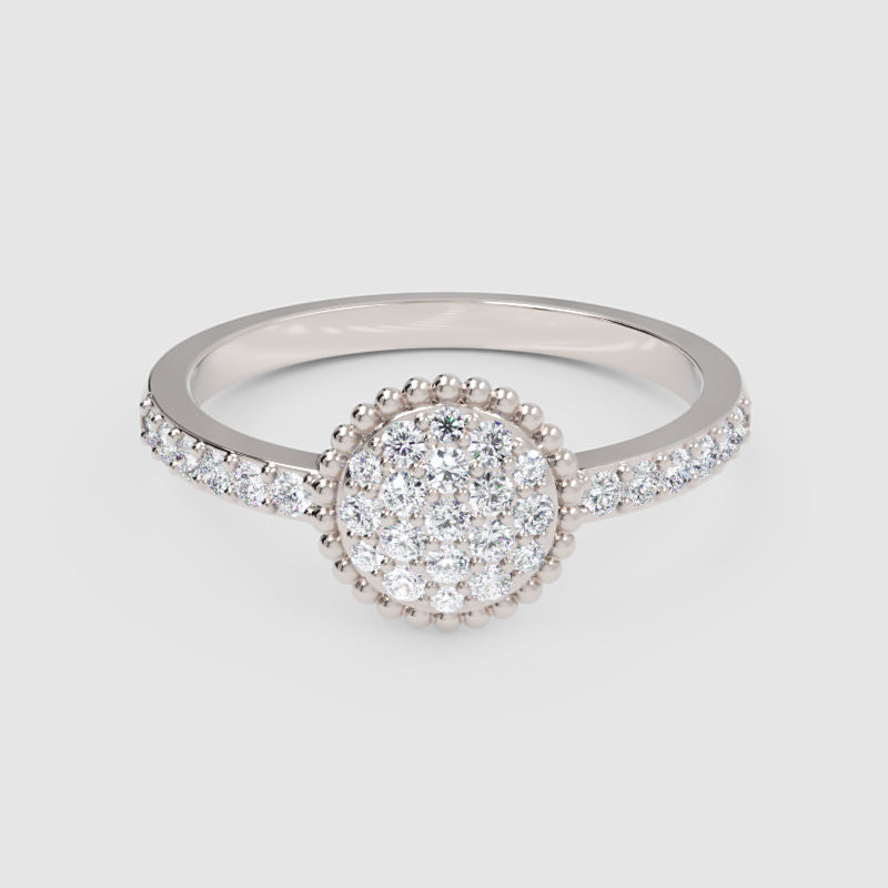 Lab-Grown Diamond Halo Cluster Ring In Rose Gold – Round Floral Diamond Ring With Pave Band | Jebij - Four