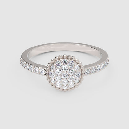 Lab-Grown Diamond Halo Cluster Ring In Rose Gold – Round Floral Diamond Ring With Pave Band | Jebij - Four