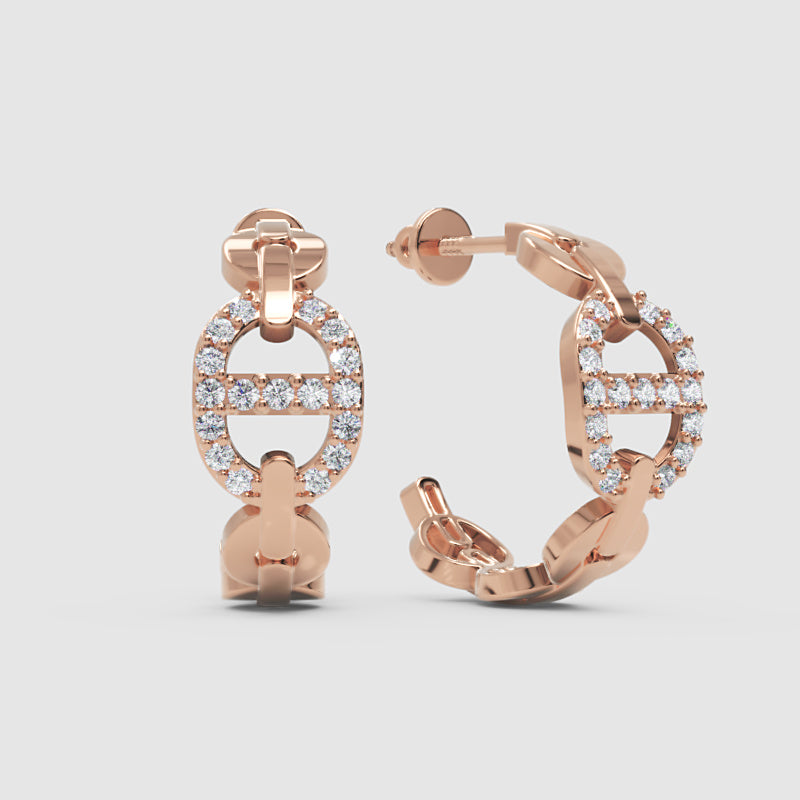 Diamond Chain Link Hoop Earrings - Four