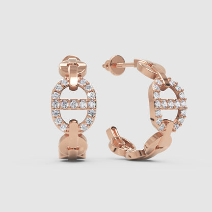 Diamond Chain Link Hoop Earrings - Four