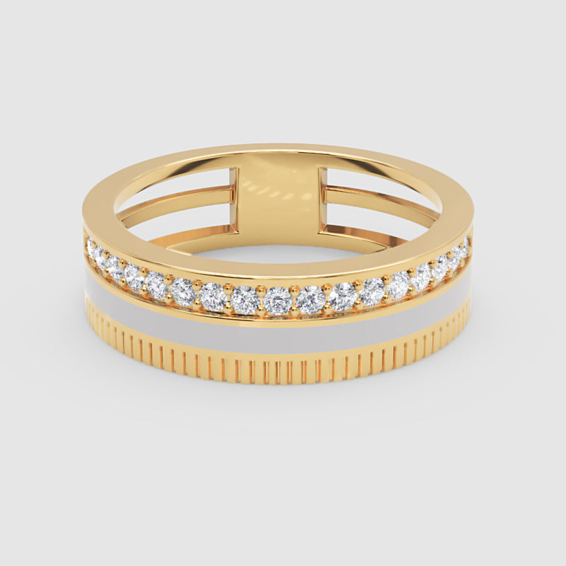 Rose Gold Diamond Band Ring with White Enamel Center – Modern Customizable Statement Ring | Jebij