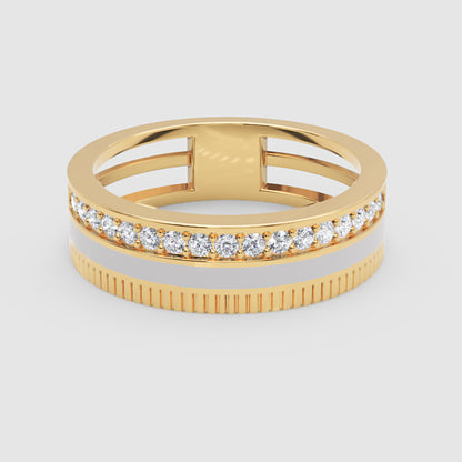 Rose Gold Diamond Band Ring with White Enamel Center – Modern Customizable Statement Ring | Jebij