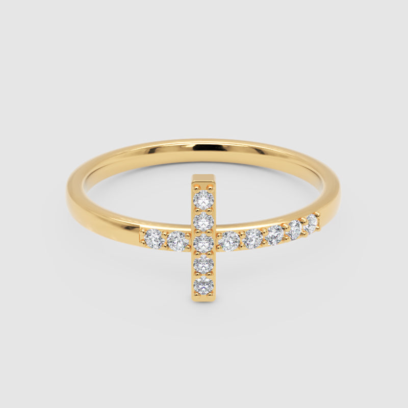 Pav Diamond Cross Ring Delicate Stackable Band - Four