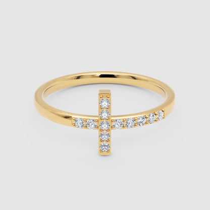 Pav Diamond Cross Ring Delicate Stackable Band - Four