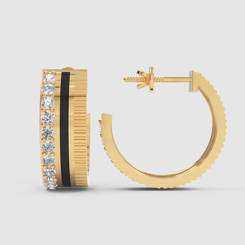 Wide Textured Hoop Earrings With Pav Crystal Accent Stripe - Four