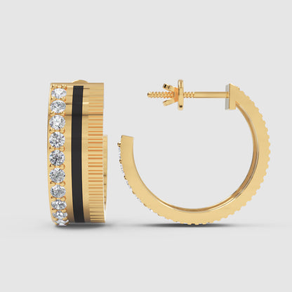 Wide Textured Hoop Earrings With Pav Crystal Accent Stripe - Four
