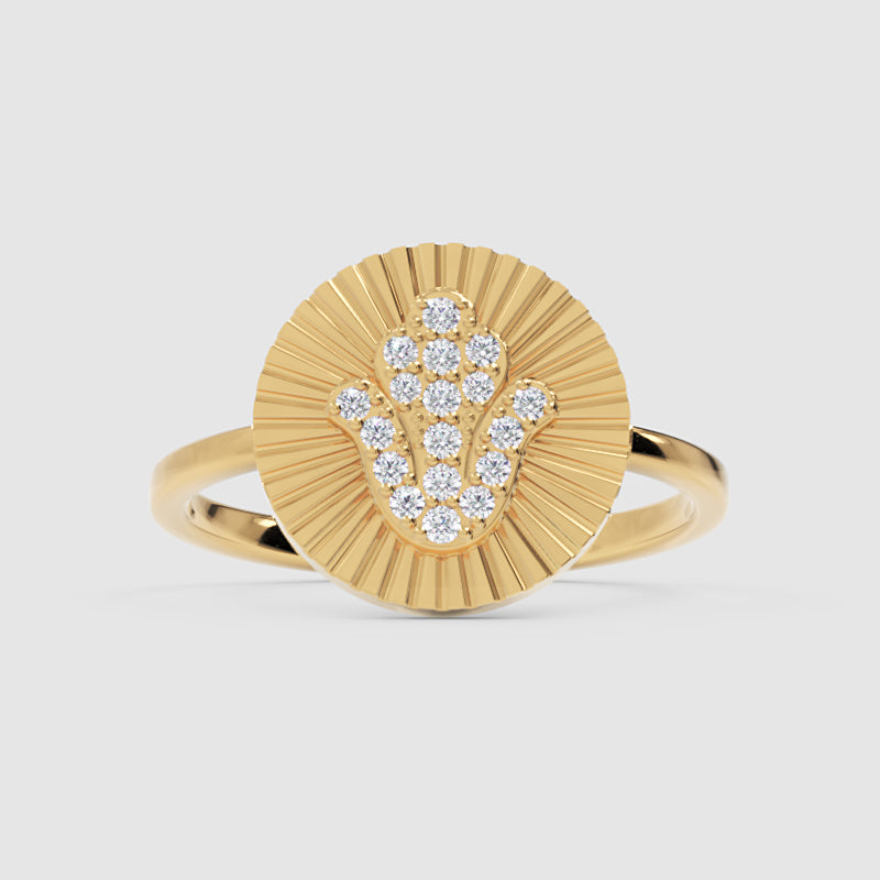 Diamond Hamsa Hand Sunburst Disc Ring - Four
