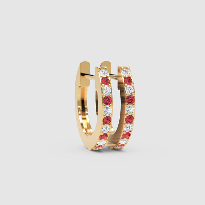 Gemstone And Diamond Huggie Hoop Earrings In White Gold - Five