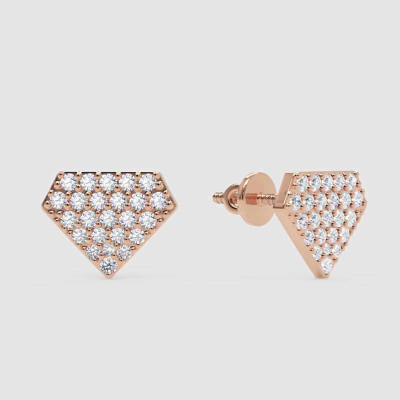 Pav Diamond Shield Stud Earrings - Four
