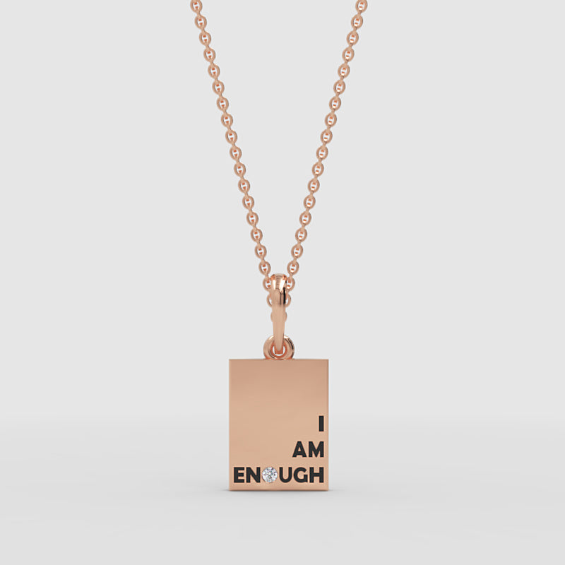 I Am Enough Inspirational Rectangle Pendant Necklace With Crystal Accent - Four