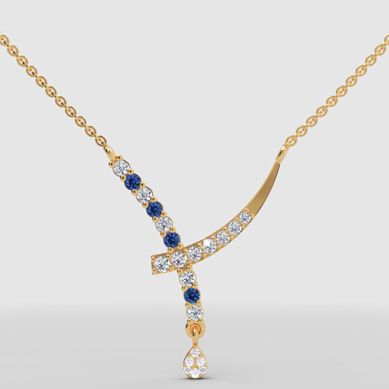 Rose Gold Diamond And Blue Gemstone Accents Drop Necklace - Seven
