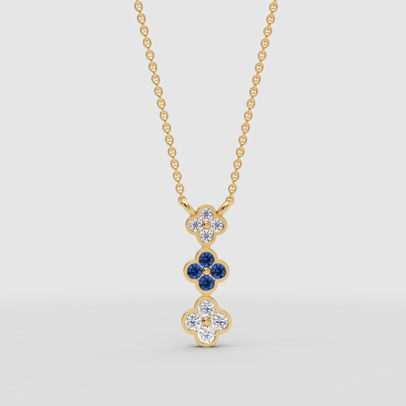 Blue Sapphire And Diamond Clover Pendant Necklace In White Gold - Four