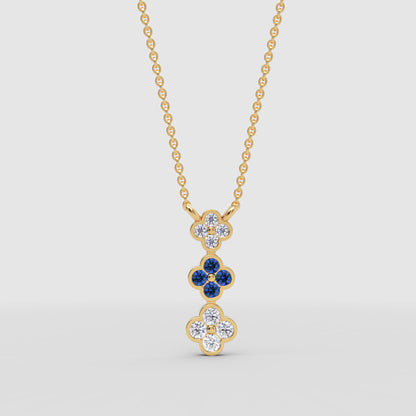 Blue Sapphire And Diamond Clover Pendant Necklace In White Gold - Four