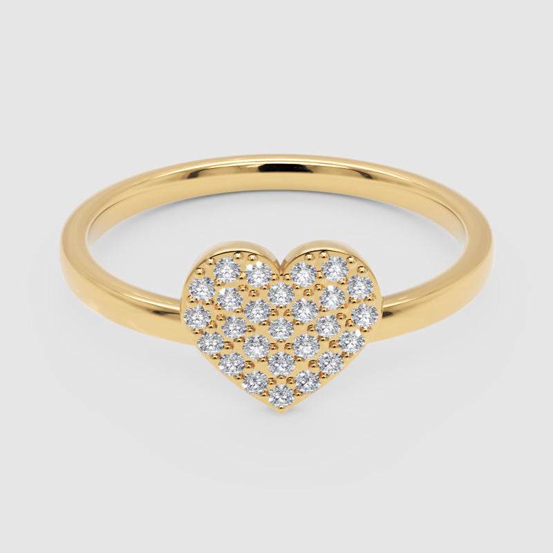 Pav Diamond Heart Ring Delicate Stackable Band - Four